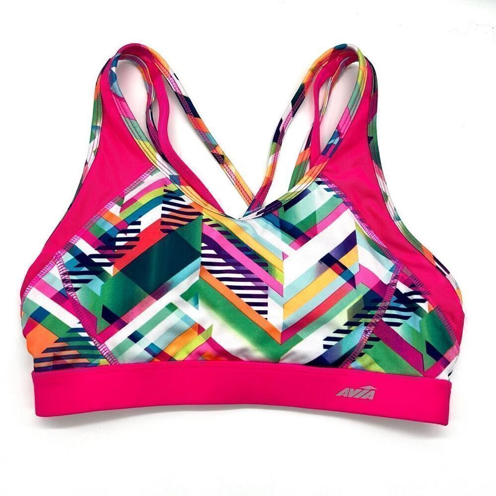 Avia Strappy Sports Bra Pink Multicolored Geometric Print Size Medium